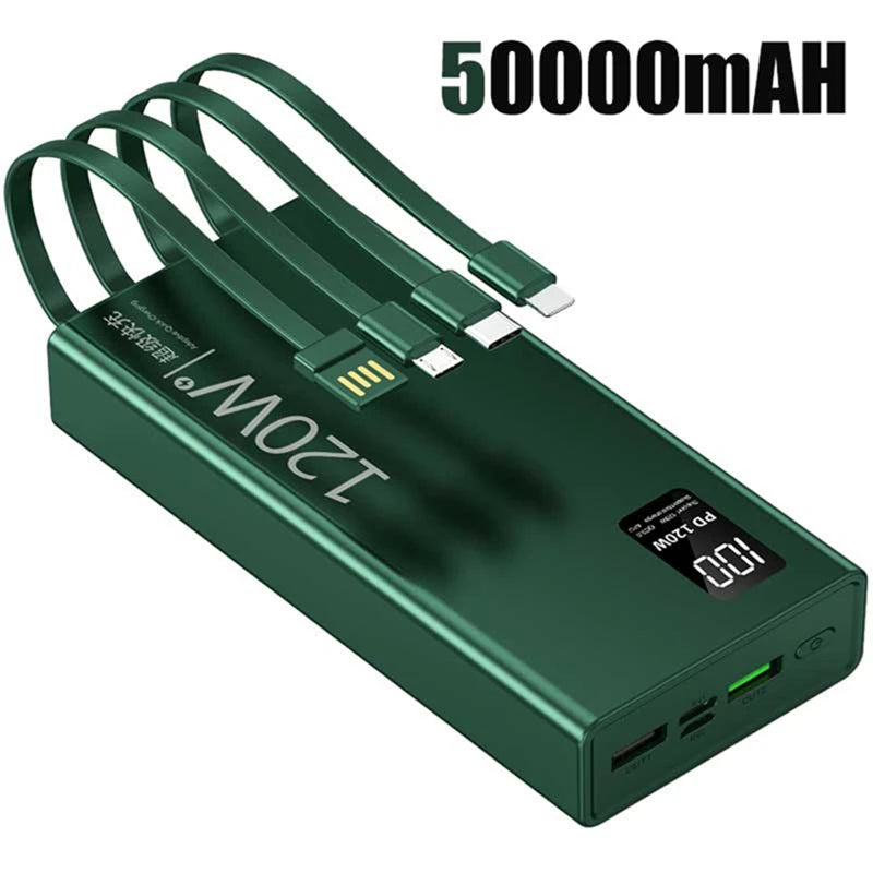 Lenovo 200000mAh High Capacity Power Bank with 4-in-1 Cables 120W Fast Charging External Battery Pack For iPhone Samsung Android