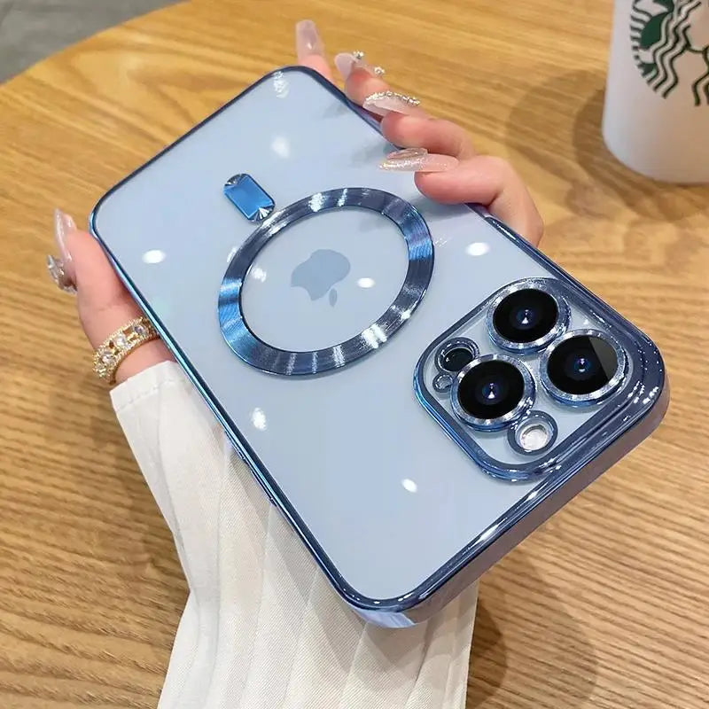 Magnetic Plating Case For iPhone 15 16 14 Plus 13 12 11 Pro Max E Camera Lens Protector Glass For Magsafe Wireless Charger Cover