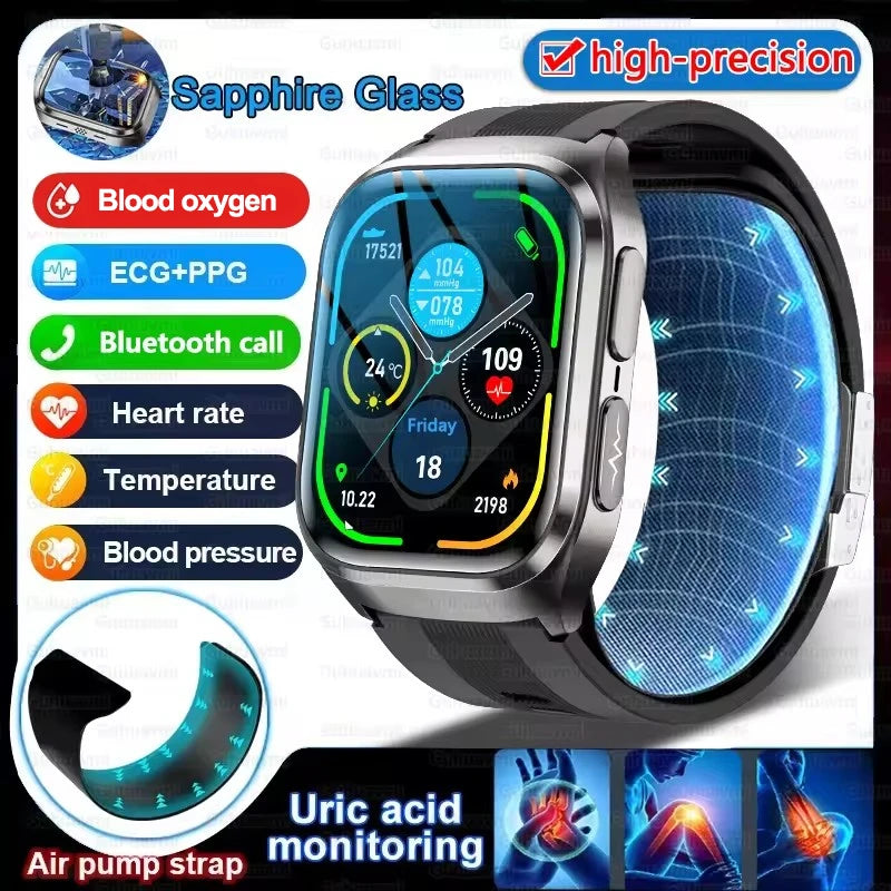 New Ultra Air Bag Precise Measurement SmartWatch Blood Fat ECG Heart Rate Blood Pressure Broadcast NFC Health Smart Watches 2026