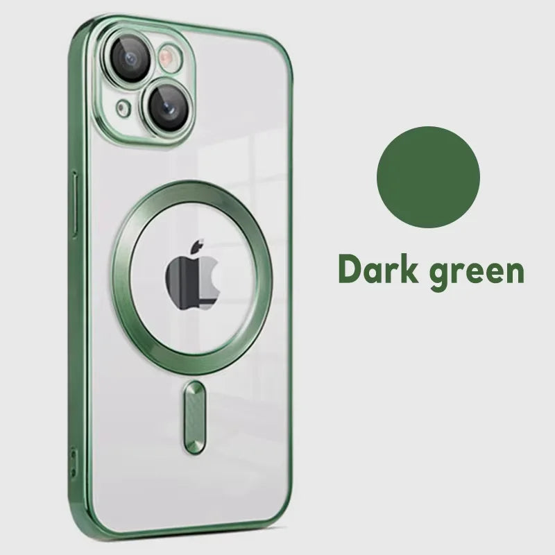 Luxury Wireless Magnetic Cover For Apple Original Magsafe Case Iphone 16 15 13 12 11 Pro Max 14 Plus Plating Clear Lens Protecto