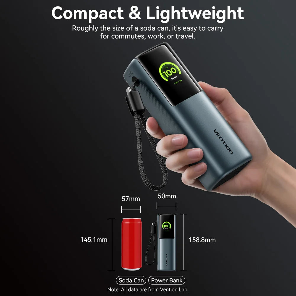 Vention 165W Power Bank 20000mAh PD 3.0 100W Max Portable PowerBank for Laptop PD Fast Charging for iPhone 17 16 Samsung S25 S24