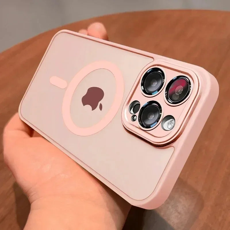 Magnetic Luxury Matte Translucent Armor Shockproof Case For iPhone 16 14 13 15 Pro Max Plus For Magsafe Wireless Charge Cover