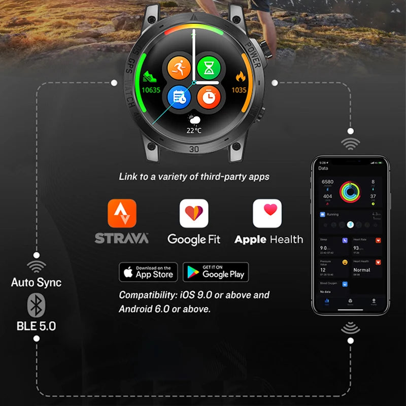 NORTH EDGE 2024 New GPS Watches Men Sport Smart Watch HD AMOLED Display 50M ATM Altimeter Barometer Compass Smartwatch for Men