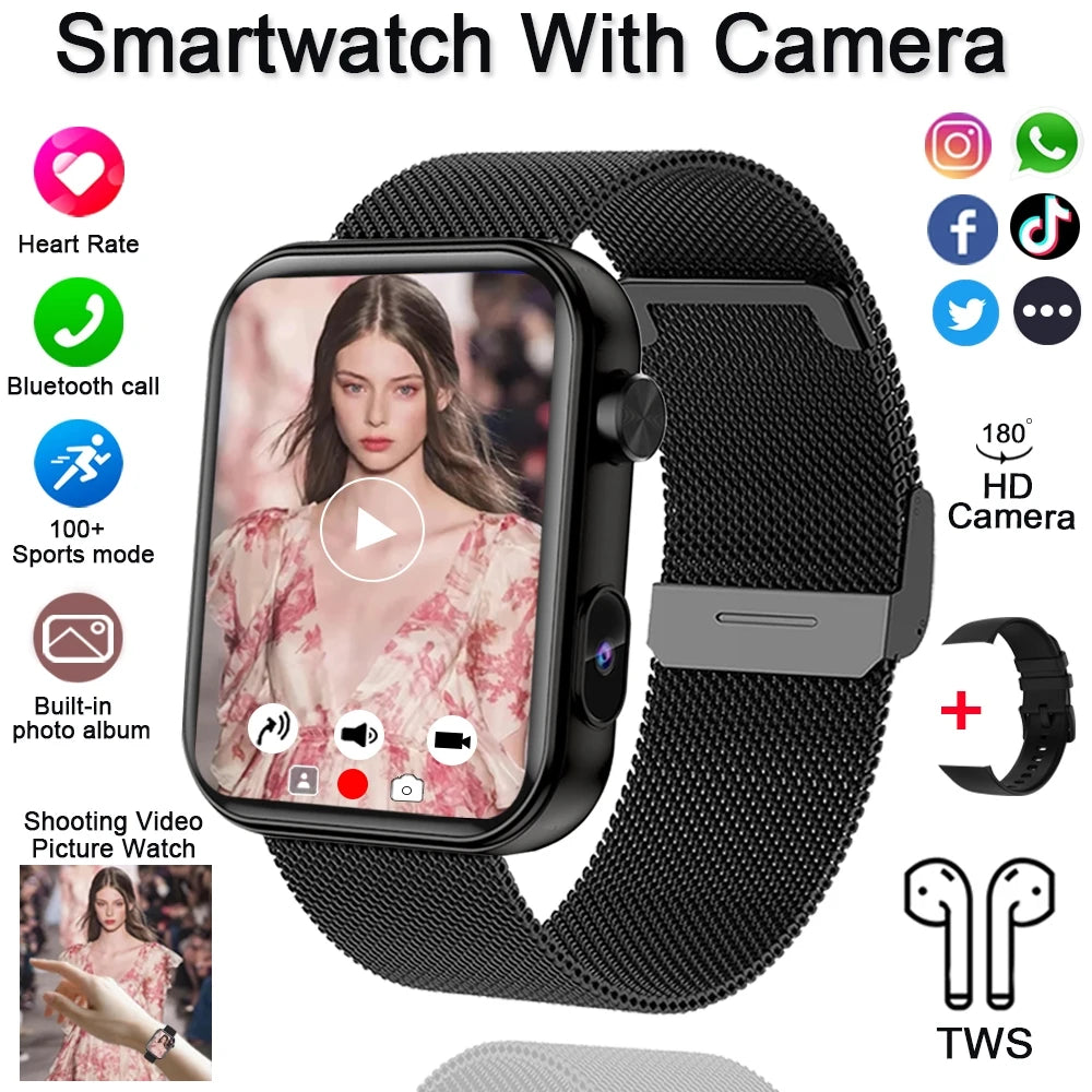 2025 New Camera Watches Bluetooth Call Video Player TWS Headset Music Watch Sports Smartwatch Women With HD Camera