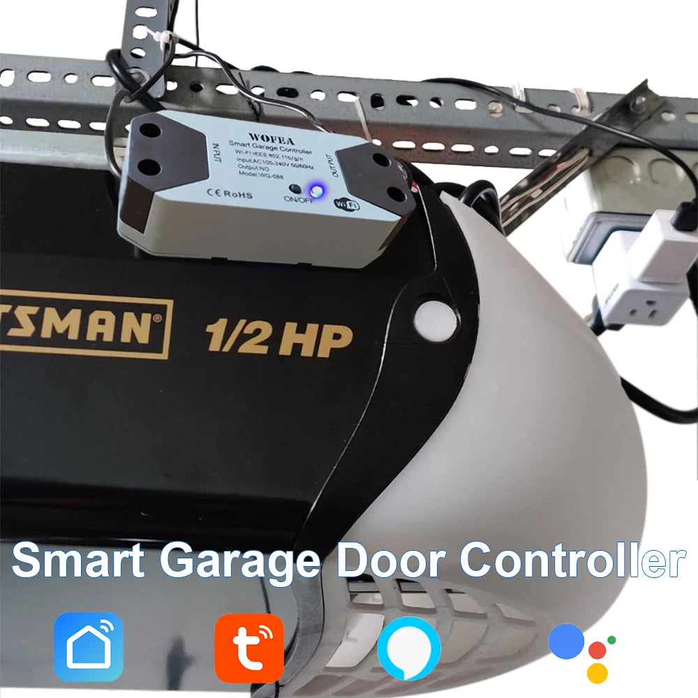 Wofea WiFi Smart Garage Door Opener Controller DC12 DC24V Wrok with Alexa and Google Home 2.4G APP NO Need Gateway