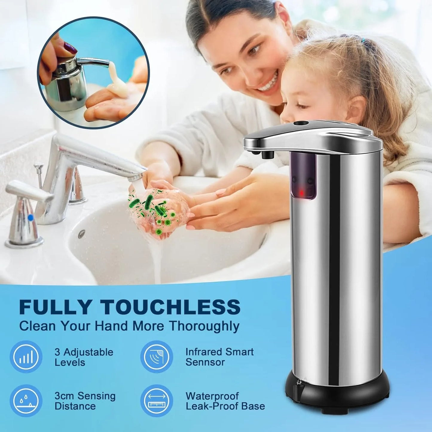 Automatic Soap Dispenser Touchless Infrared Sensor Liquid Hand Soap Dispenser With Adjustable Levels For Bathroom Kitchen