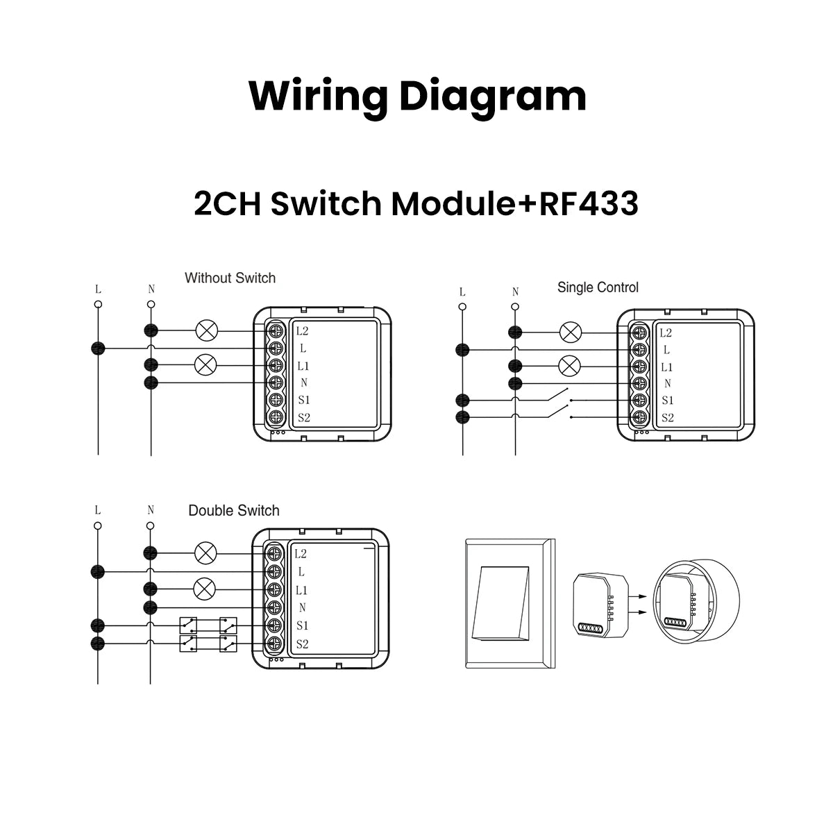 GIRIER Tuya Smart WiFi Switch Module RF433 DIY Breaker Relay Neutral Wire Required Supports 2-way Control Works Alexa Hey Google
