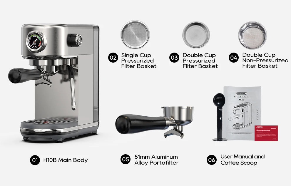 HiBREW 20Bar Semi Automatic Espresso Coffee Machine Temperature Adjustable Cold/Hot Super Slim Coffee Maker Cappuccino H10B