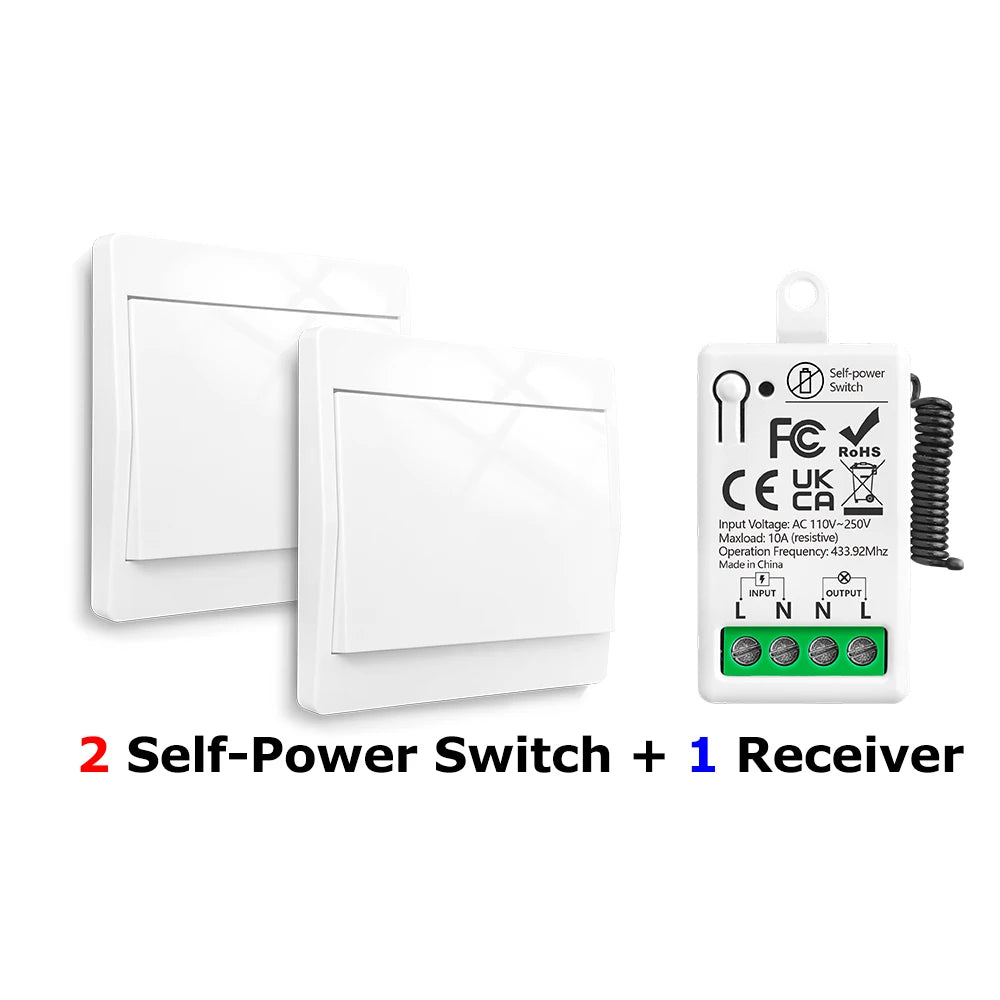 433MHz Wireless Smart On Off Switch 220V Mini Relay,86 Self-Powered Push Button Wall Switch No Need Battery for Home Improvement