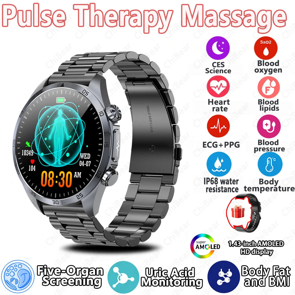 New CES Scientific Sleep Aid Smart Watch Men Pulse Therapy Health Monitoring Lipid Detection ECG+PPG Bluetooth Call Smartwatch
