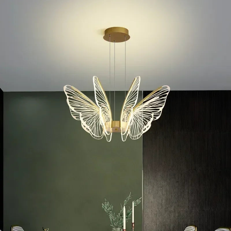 Nordic Creative Butterfly Chandeliers Living Room Restaurant Bedroom LED Intelligent Pendant Lamp Modern Indoor Lighting Decor