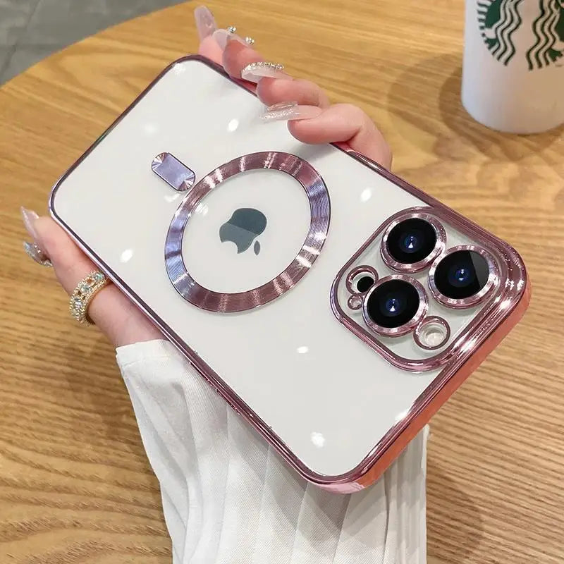 Magnetic Plating Case For iPhone 15 16 14 Plus 13 12 11 Pro Max E Camera Lens Protector Glass For Magsafe Wireless Charger Cover