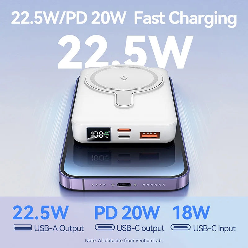 Vention 10000mAh Power Bank Magnetic Portable PD 22.5W Wireless Fast Charging Mini PowerBank for iPhone 15 Pro Max 14 13 12