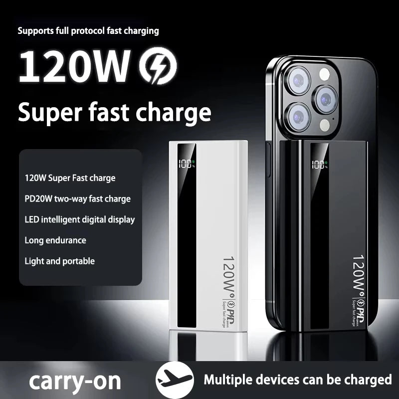200000mAh Large Capacity PowerBank 120W Super Fast Charging Portable External Battery Powerbank For Iphone Samsung Xiaomi ﻿