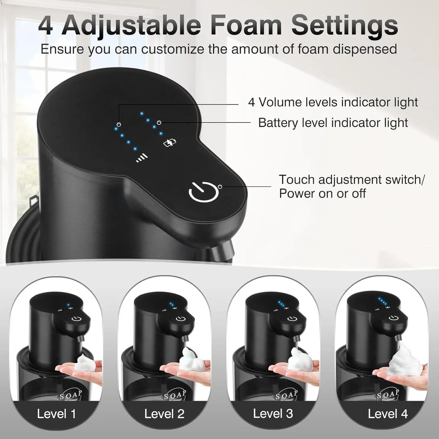 4 Gears Automatic Soap Distributor Smart Sensor Foam Dispenser Wall mount Inductive Liquid Generator Touchless Auto Hand Washer