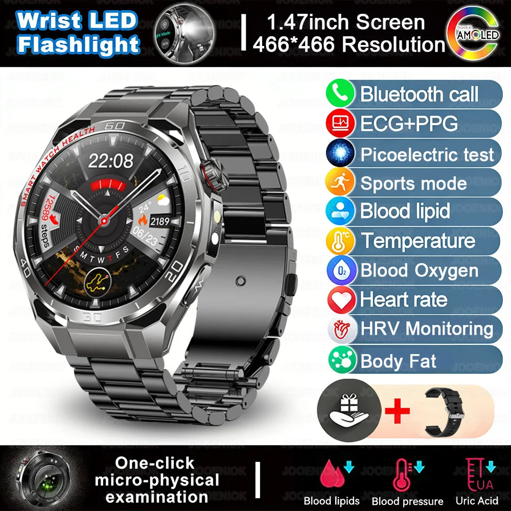 2026 New Accurate Measurement Health Smart Watch Blood Pressure Blood Lipids ECG+PPG Uric Acid BT HD Call Smartwatch Men Women