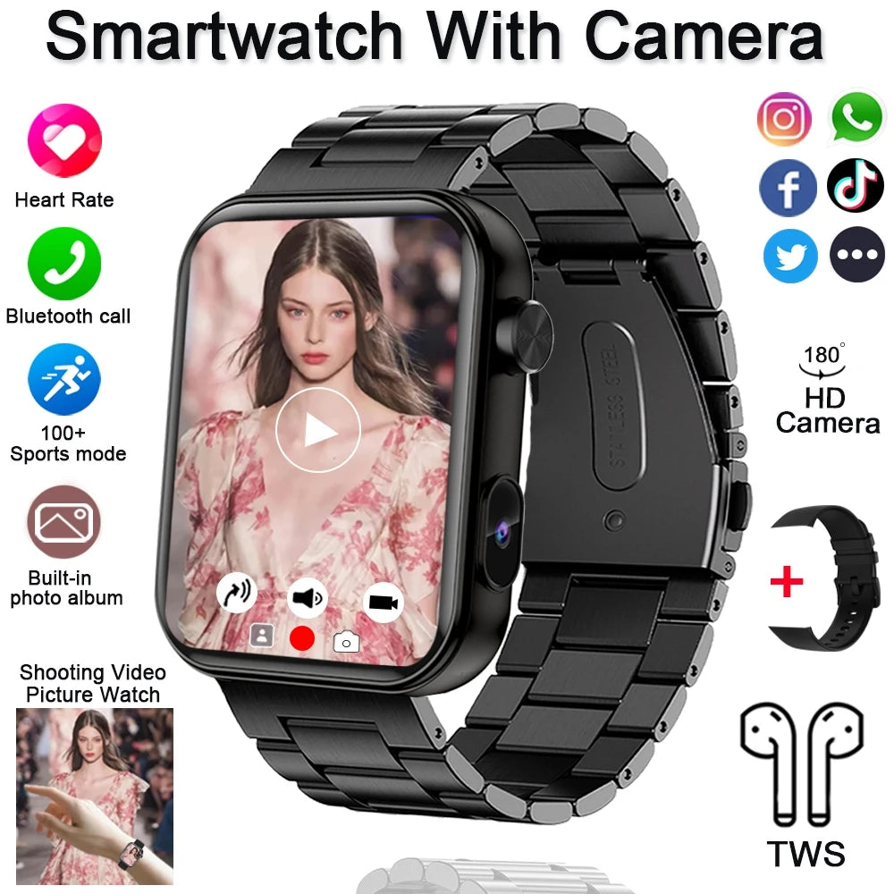2025 New Camera Watches Bluetooth Call Video Player TWS Headset Music Watch Sports Smartwatch Women With HD Camera