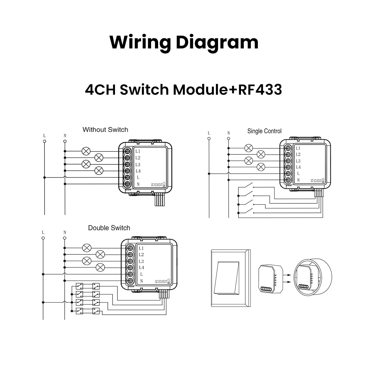 GIRIER Tuya Smart WiFi Switch Module RF433 DIY Breaker Relay Neutral Wire Required Supports 2-way Control Works Alexa Hey Google