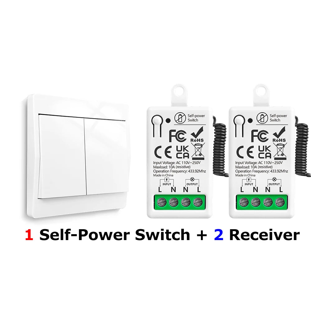 433MHz Wireless Smart On Off Switch 220V Mini Relay,86 Self-Powered Push Button Wall Switch No Need Battery for Home Improvement