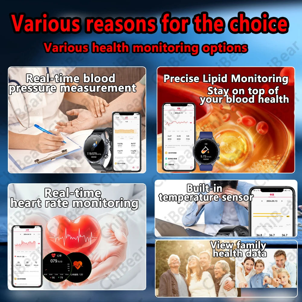 New CES Scientific Sleep Aid Smart Watch Men Pulse Therapy Health Monitoring Lipid Detection ECG+PPG Bluetooth Call Smartwatch