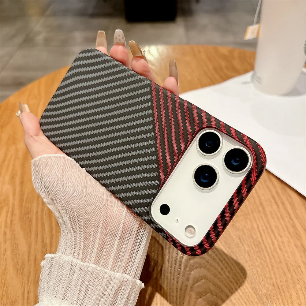 Colourful Kevlar Carbon Fibre Pattern Magnetic Phone Case For iPhone 17 16 15 14 Pro Max Plus Air 13 12 11 Wireless Charge Cover