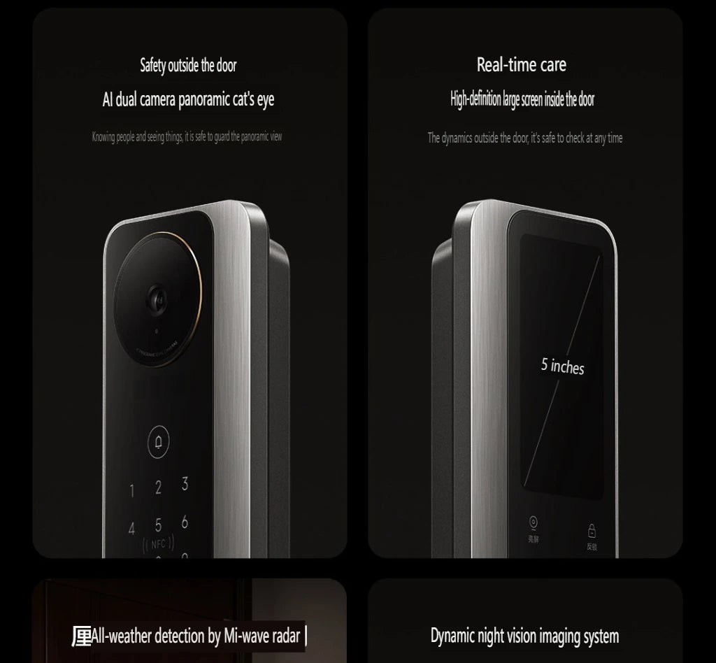 2025 Xiaomi Smart Door Lock M40 Face Recognition Fingerprint Remote Unlock AI Dual Lens with 5 inch Visual Screen Mi home APP