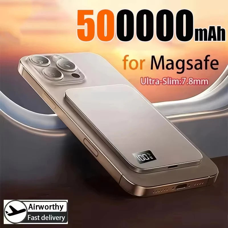 500000mAh Wireless Magnetic Power Bank Fast Charging PD22.5W External Battery Portable for Magsafe for iPhone17 Samsung Xiaomi