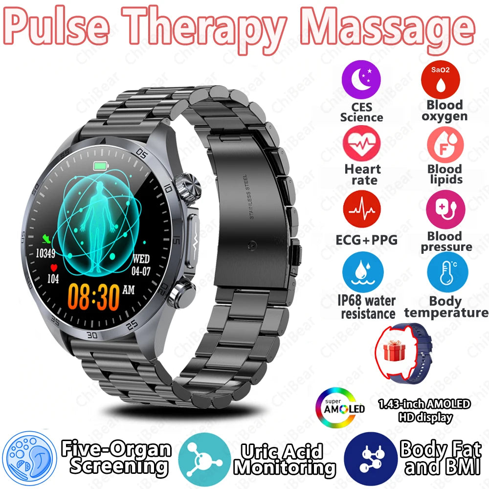 New CES Scientific Sleep Aid Smart Watch Men Pulse Therapy Health Monitoring Lipid Detection ECG+PPG Bluetooth Call Smartwatch