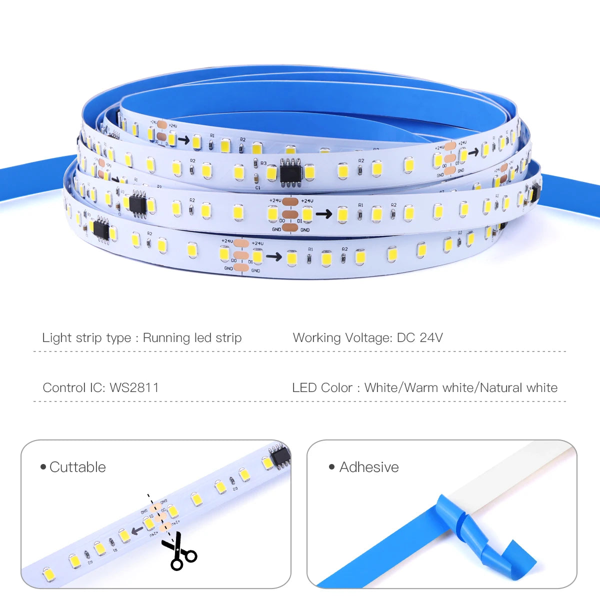 Smart Addressable Pixel WS2811 LED Strip Light 5M 10M KIT Running Water Flow Chasing LED Tape For Wall Ceiling Cabinet Decoratio