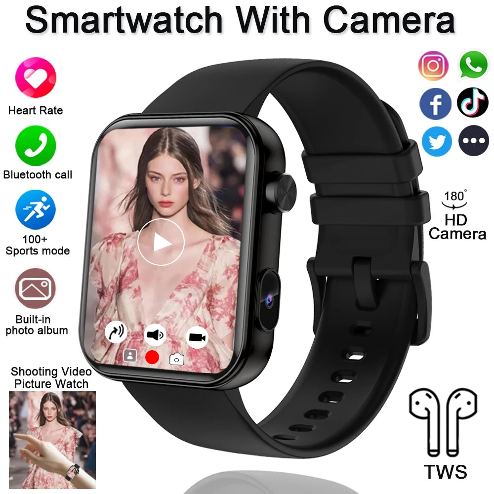 2025 New Camera Watches Bluetooth Call Video Player TWS Headset Music Watch Sports Smartwatch Women With HD Camera