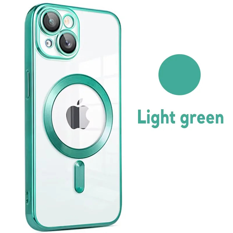 Luxury Wireless Magnetic Cover For Apple Original Magsafe Case Iphone 16 15 13 12 11 Pro Max 14 Plus Plating Clear Lens Protecto