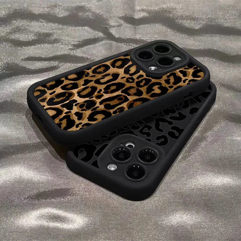 Stylish Leopard Print Phone Case, Retro Aesthetic Shockproof Cover For iPhone 17 14 15 16 Pro Max 11 12 13 Soft Thickened Cover