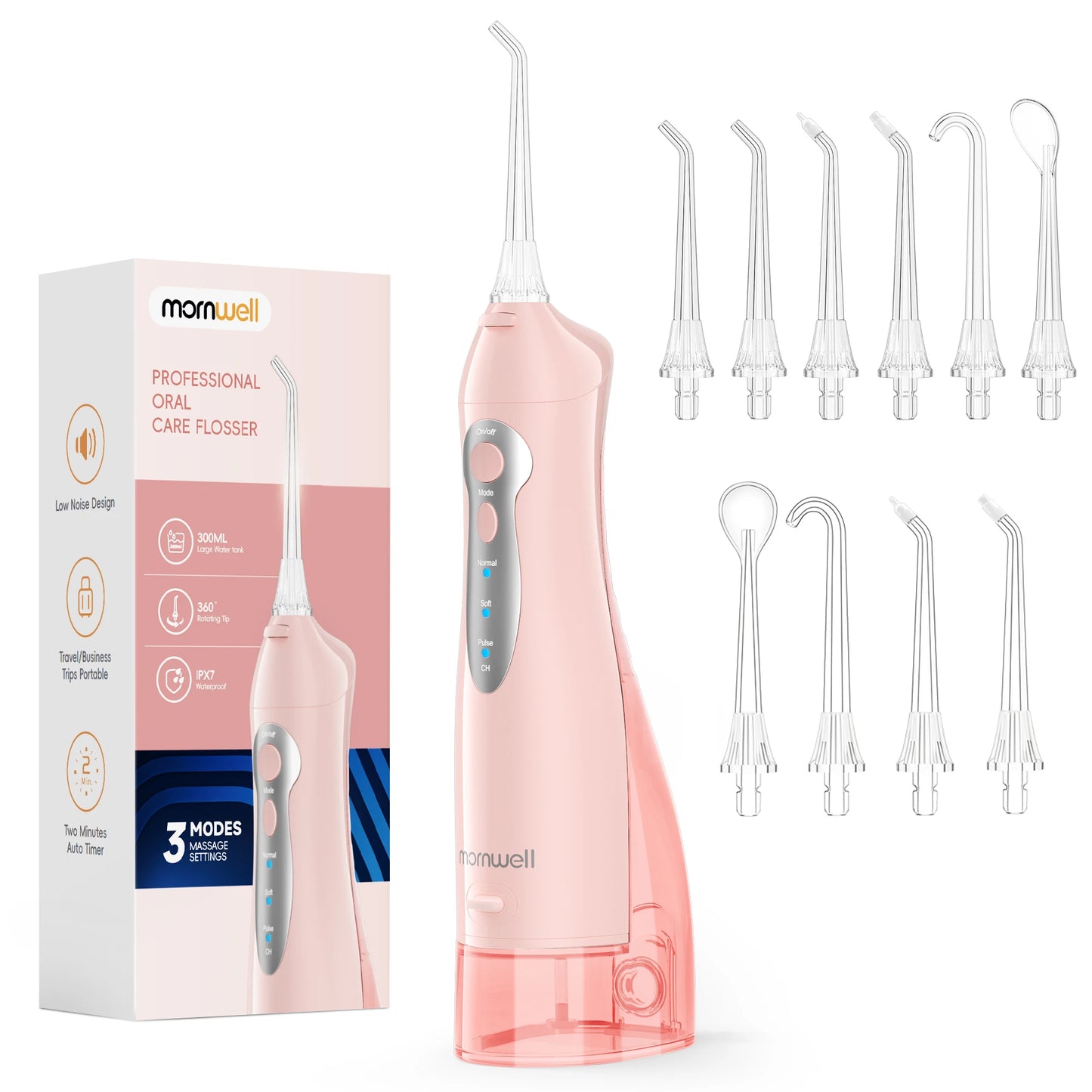 Mornwell Water Flosser Teeth Picks 4 Jets 3 Modes Portable Cordless D52 Water Floss For Teeth Cleaner IPX7 Waterproof Oral Picks