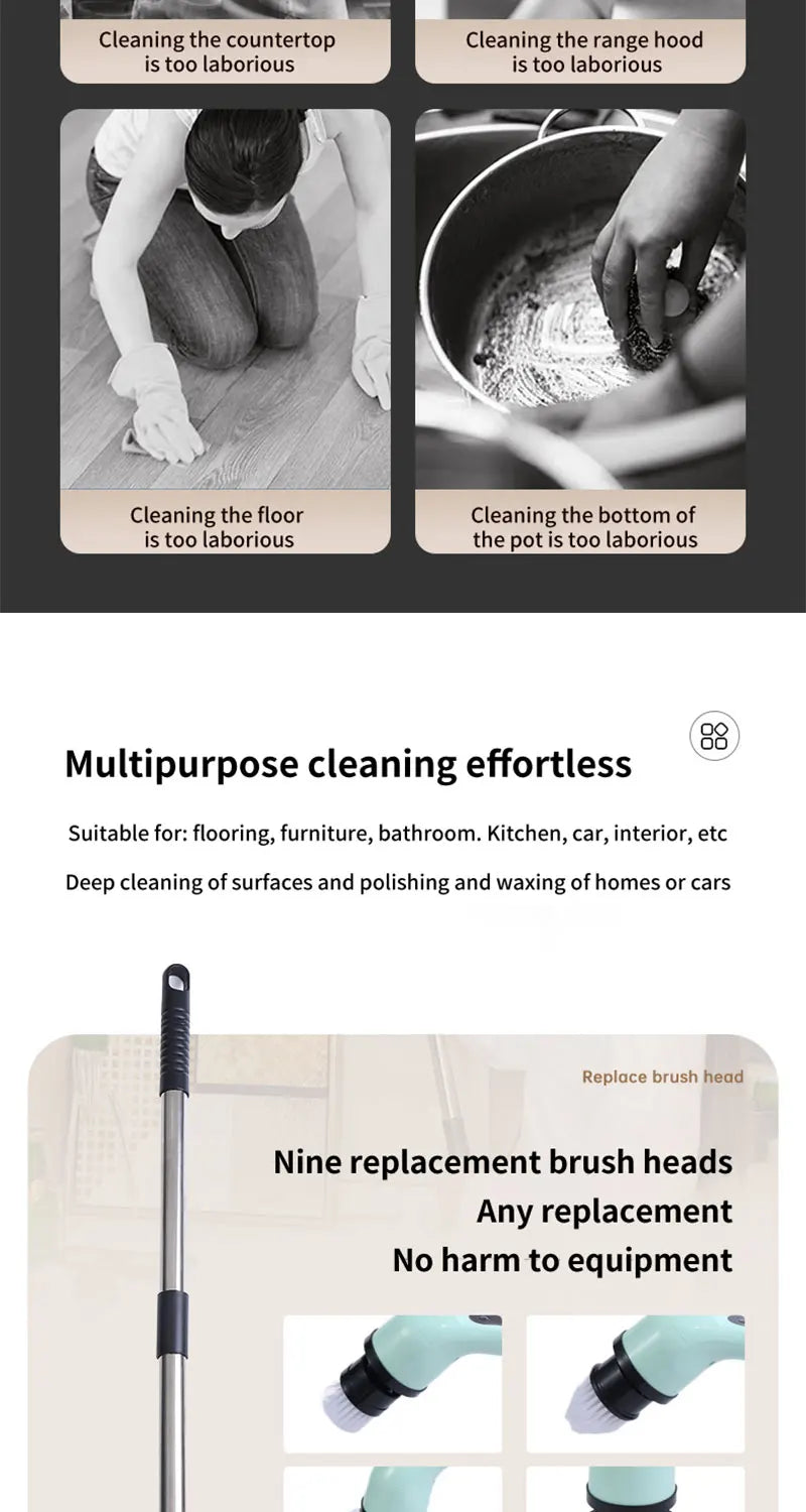 Multi-tool Multifunctional Electric Cleaning Brush, for Rotating Bathroom, Kitchen, Toilet & Automotive Cleaning.