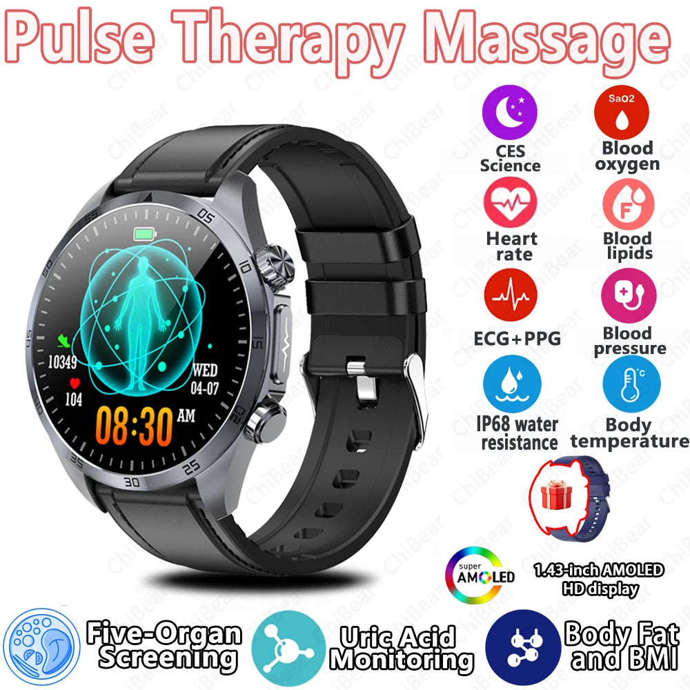 New CES Scientific Sleep Aid Smart Watch Men Pulse Therapy Health Monitoring Lipid Detection ECG+PPG Bluetooth Call Smartwatch