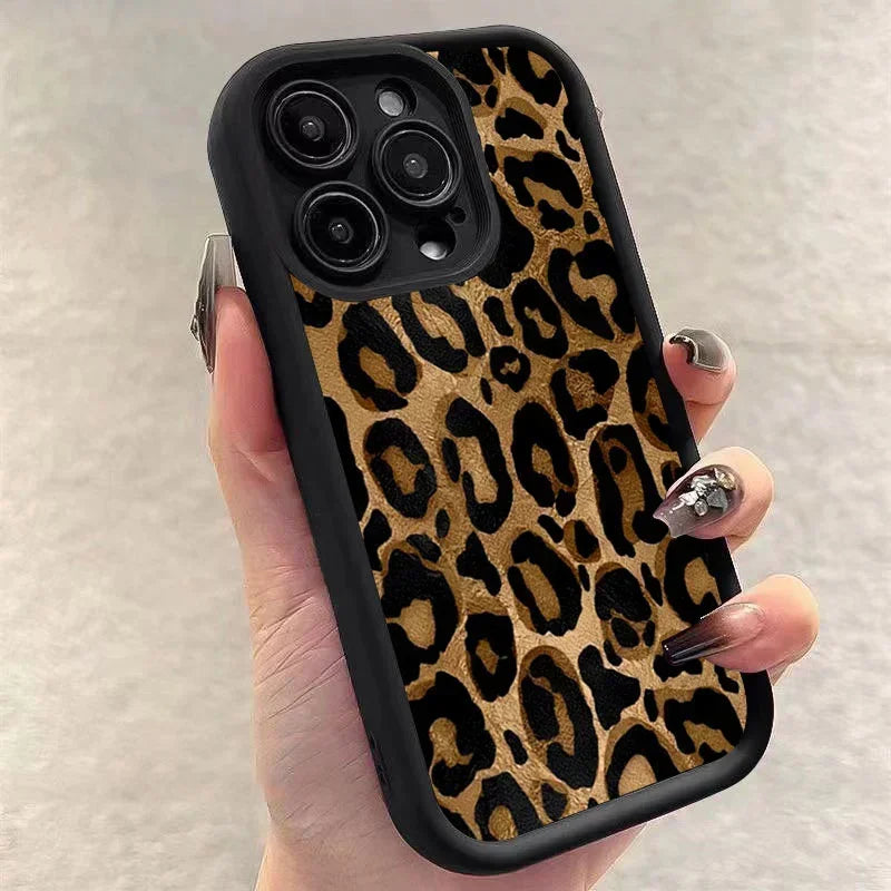 Stylish Leopard Print Phone Case, Retro Aesthetic Shockproof Cover For iPhone 17 14 15 16 Pro Max 11 12 13 Soft Thickened Cover