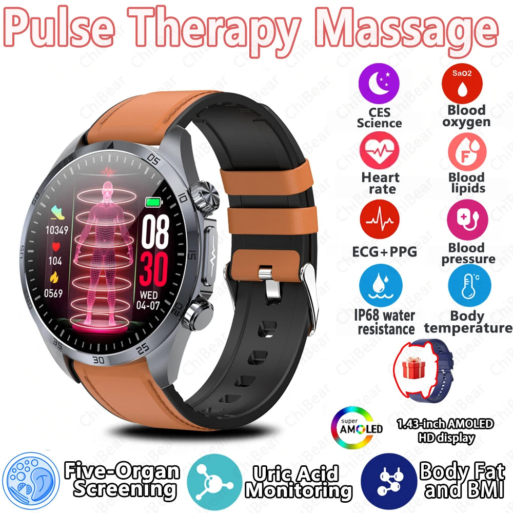 New CES Scientific Sleep Aid Smart Watch Men Pulse Therapy Health Monitoring Lipid Detection ECG+PPG Bluetooth Call Smartwatch