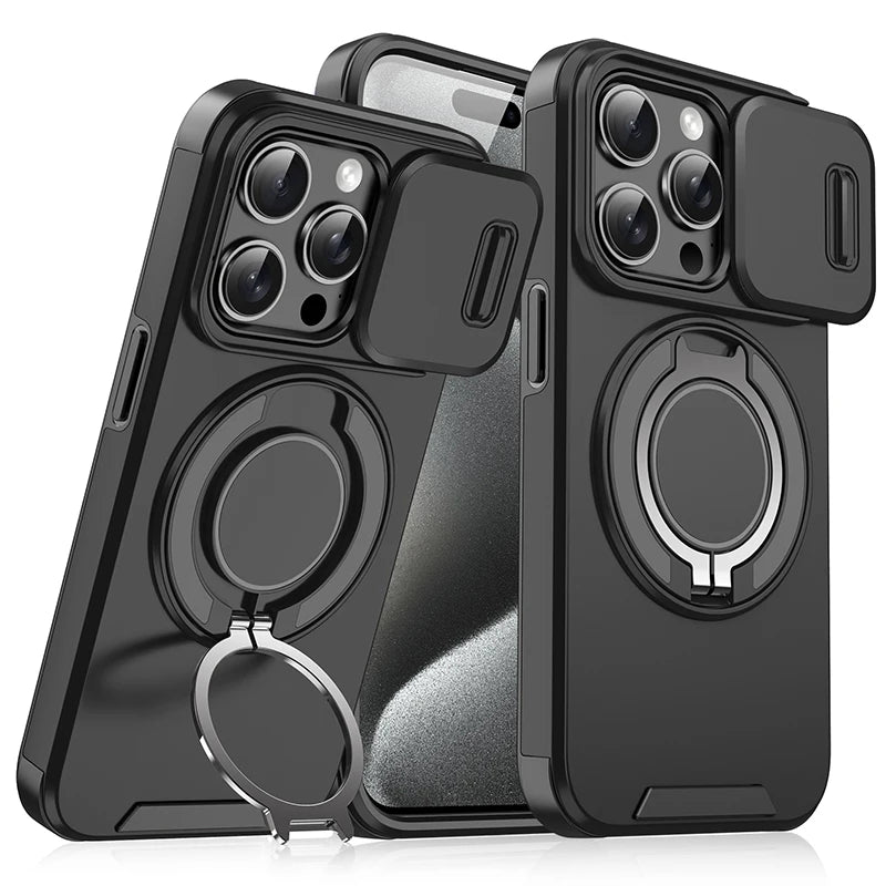 360°Rotating Hidden Metal Ring Car Holder Soft TPU+Hard PC Bumper Phone Case For IPhone 15 Pro Max 13 12 11 14 16 Pro Max Plus