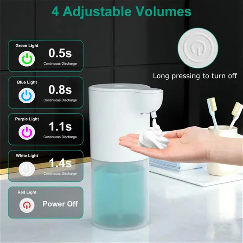 1pc 350/600ML Rechargeable Automatic Foam Soap Dispenser Touchless Handsfree Dispenser IPX5 Waterproof 4 Level Adjustable Volume