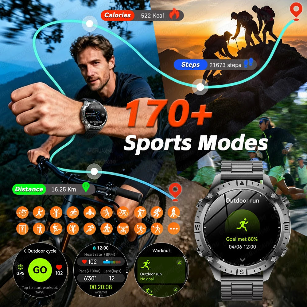 New Men Military GPS Smart Watch Built-in Positioning Compass Altimeter 10ATM Waterproof BT Call Heart Rate Monitor Smart Watch