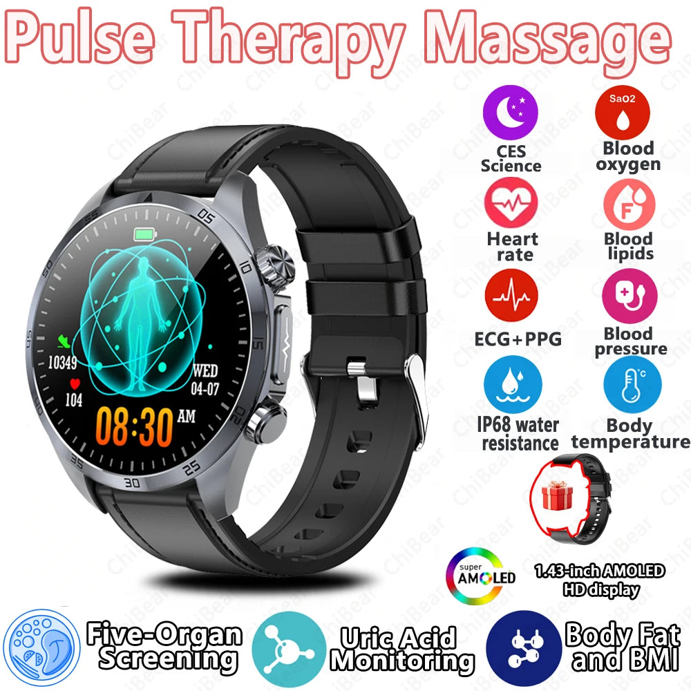 New CES Scientific Sleep Aid Smart Watch Men Pulse Therapy Health Monitoring Lipid Detection ECG+PPG Bluetooth Call Smartwatch