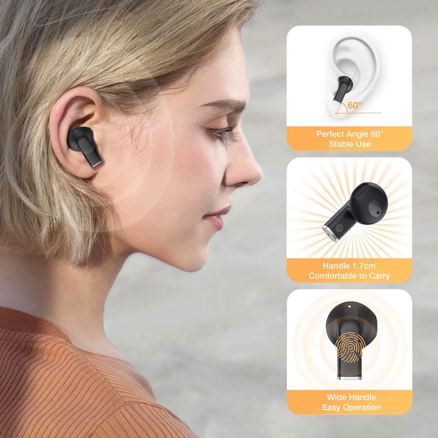1HORA AUT209 Wireless Bluetooth 5.3 Earbuds With Charging Case Black/White Intelligent Touch Control Compatible with IOS/Android