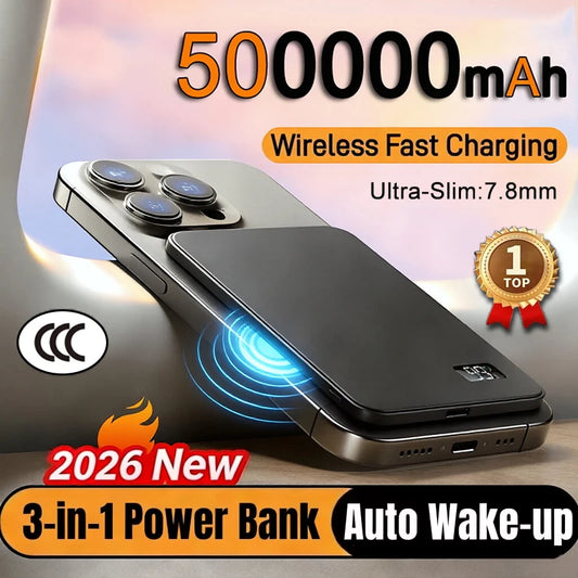 500000mAh Wireless Magnetic Power Bank Fast Charging PD22.5W External Battery Portable for Magsafe for iPhone17 Samsung Xiaomi