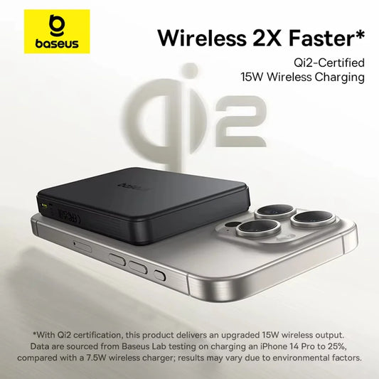 Baseus Magnetic Power Bank 22.5W Type C PowerBank Qi2 15W Wireless Charging External Battery for iPhone 17 16 15 14 13 Pro Max
