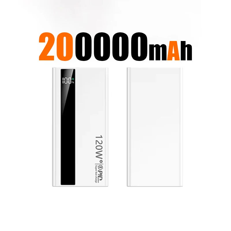 200000mAh Large Capacity PowerBank 120W Super Fast Charging Portable External Battery Powerbank For Iphone Samsung Xiaomi ﻿