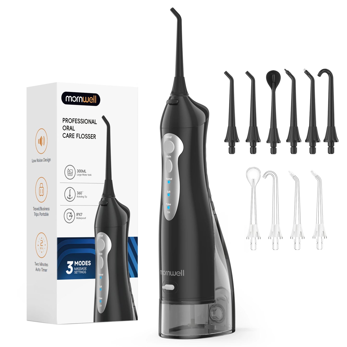 Mornwell Water Flosser Teeth Picks 4 Jets 3 Modes Portable Cordless D52 Water Floss For Teeth Cleaner IPX7 Waterproof Oral Picks