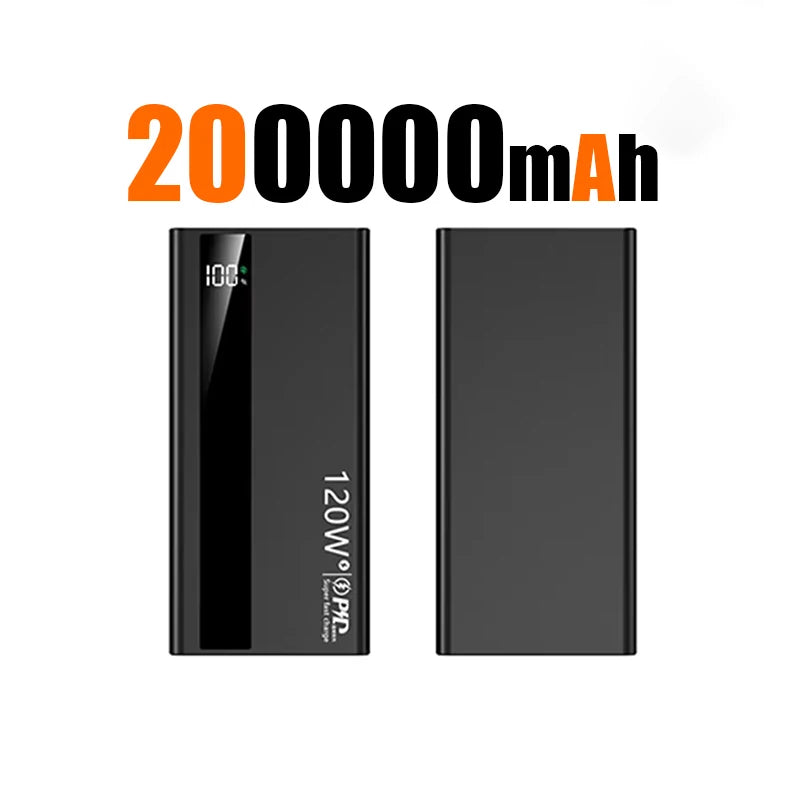200000mAh Large Capacity PowerBank 120W Super Fast Charging Portable External Battery Powerbank For Iphone Samsung Xiaomi ﻿