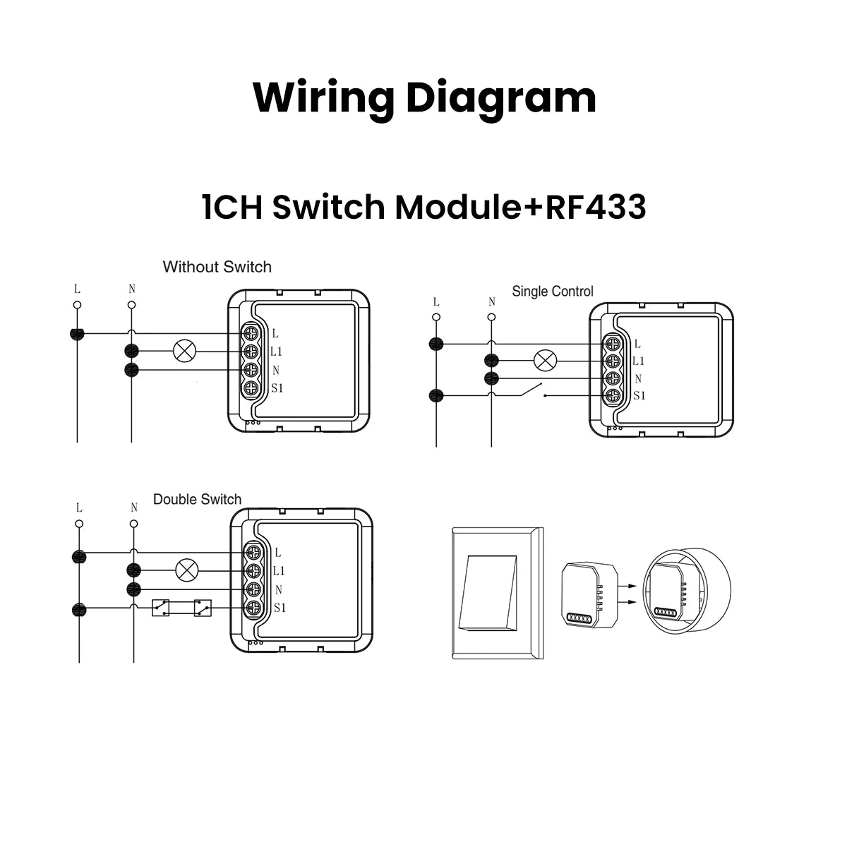 GIRIER Tuya Smart WiFi Switch Module RF433 DIY Breaker Relay Neutral Wire Required Supports 2-way Control Works Alexa Hey Google