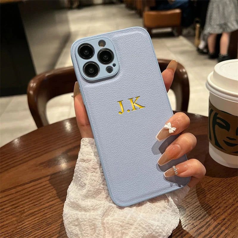 Personalized Phone Case For iPhone 17 16 15 14 13 12 11 Pro Max Plus 17Air Luxury PU Leather Customized Initials Name Gift Cover