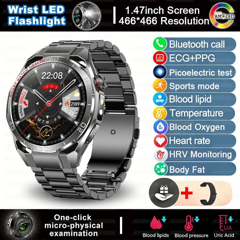 2026 New Accurate Measurement Health Smart Watch Blood Pressure Blood Lipids ECG+PPG Uric Acid BT HD Call Smartwatch Men Women